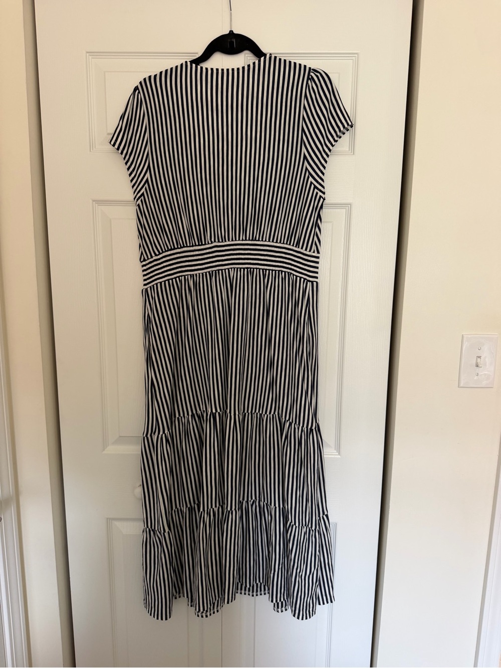 Boden Navy and White Striped V-Neck Tiered Dress- NWT - Picture 3 of 5